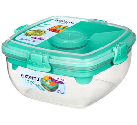 Krabička s miskou na salát s oddělenými komorami a příborem 1,1 l Sistema® TO GO™
