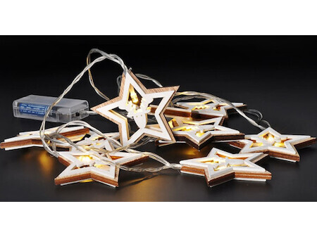 Vánoční světlo LED řetěz hvězdy 10x LED dřevo 1,5m