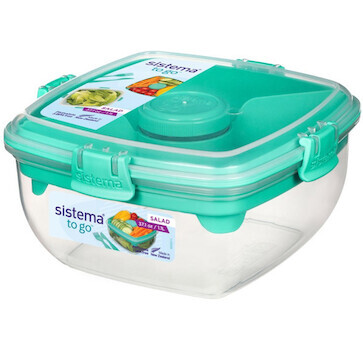 Krabička s miskou na salát s oddělenými komorami a příborem 1,1 l Sistema® TO GO™