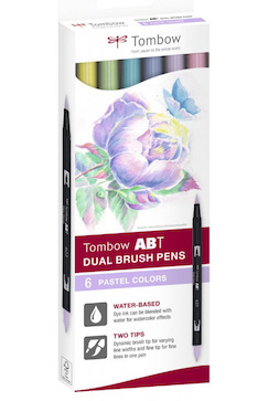 Sada oboustranných fixů ABT DUAL BRUSH PEN Pastels 6 ks