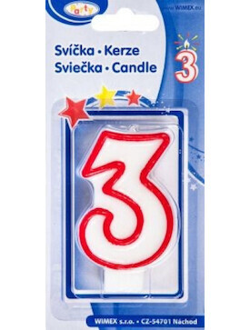 Svíčka číslo ''3'' 75mm