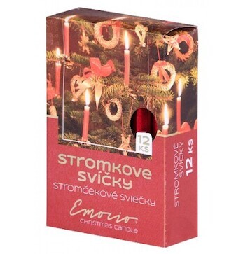 Vánoční svíčky stromkové červené metalické 12ks